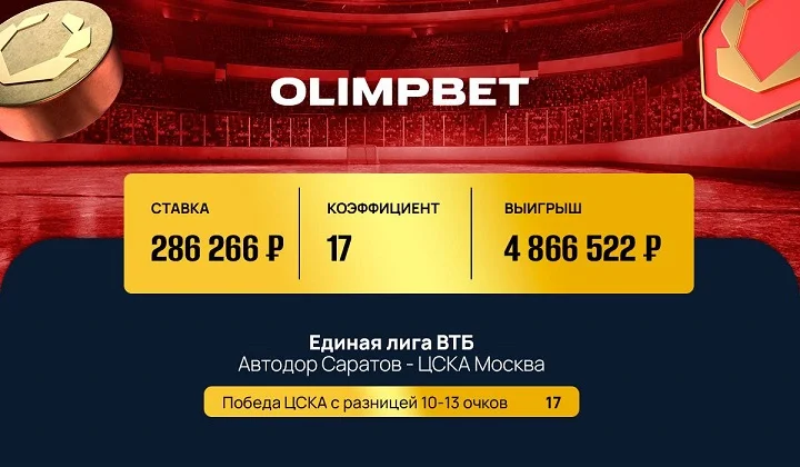 Баскет в Olimpbet принес игроку почти 5 миллионов рублей Баскет в Olimpbet принес игроку почти 5 миллионов рублей