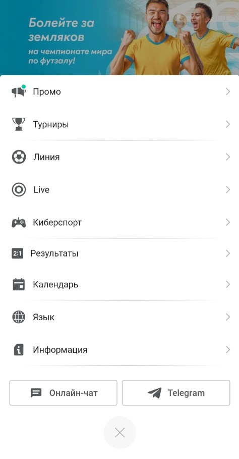 Вкладка МЕНЮ