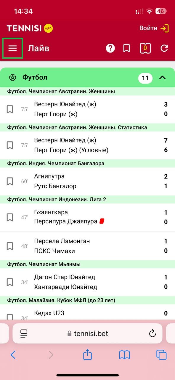 Кнопка меню в Тенниси
