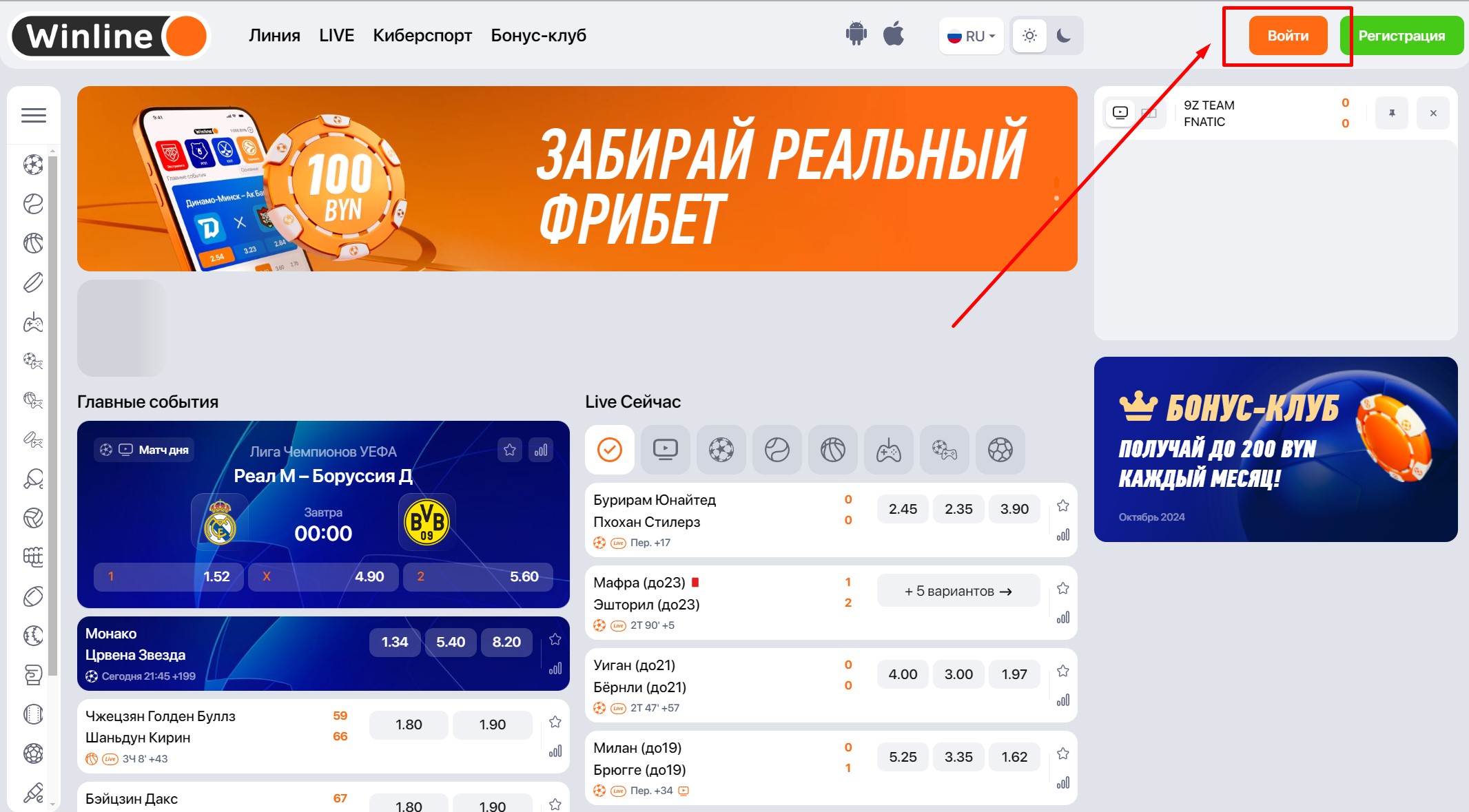 Авторизация в БКВинлайн